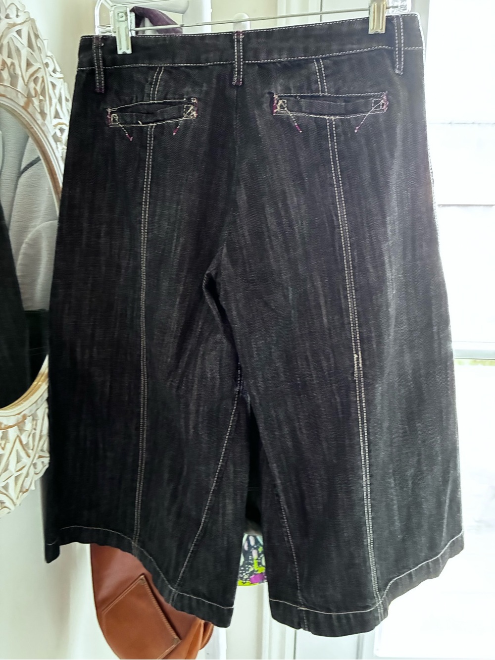 Dark Gray Denim Gauchos A-Line Midi Skirt pants - Picture 2 of 13